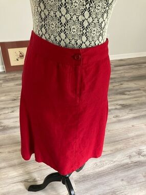 Hillard & Hanson Vibrant Red Midi A-Line 100% Linen Skirt